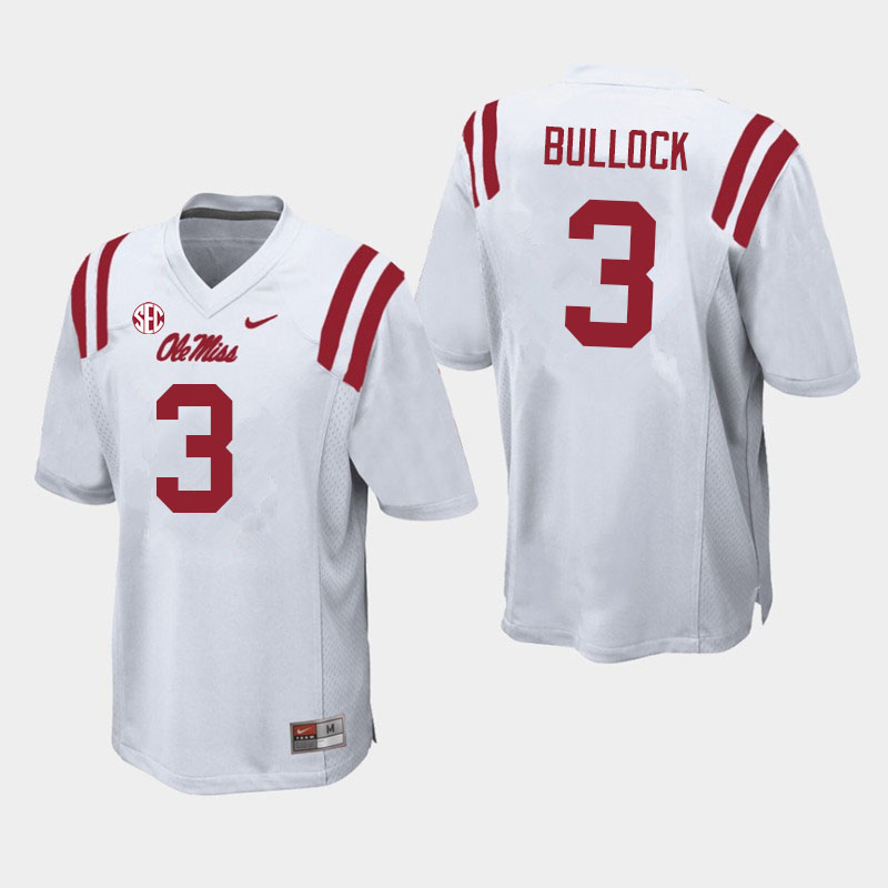 Kentrel Bullock Ole Miss Rebels NCAA Men's White #3 Stitched Limited College Football Jersey HHN6358DO